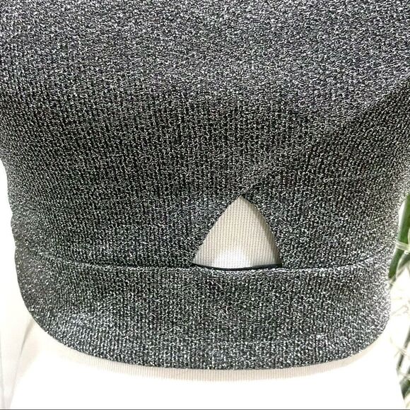 Express Black & Silver Glitter Cut Out Crop Top - Picture 3 of 8